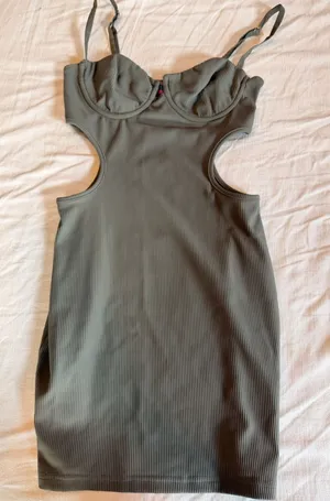 Edikted Olive Ribbed Cutout Bodycon Mini Dress Underwire Bust thumbnail 1