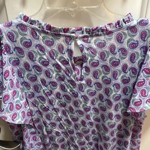 Loft Petites Purple Paisley Ruffle Neck Flutter Sleeve Blouse Top‎ LP NWT thumbnail 6