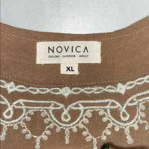 Novica Size XL Tan - Floral Embroidered Open Front Boho Cardigan Jacket thumbnail 5