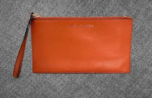 Michael Kors Orange Pebbled Leather Zip Wristlet Clutch thumbnail 1