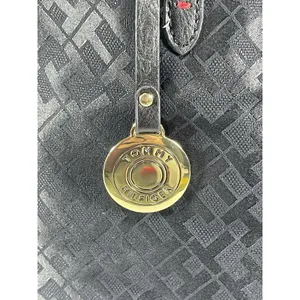 Tommy Hilfiger Black Logo Tote Bag Gold Hardware Bag Charm Zipper Accents thumbnail 2