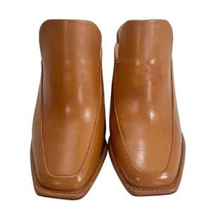 Antonio Melani Romann Brown Leather Square Toe Chunky Block Heel Mules thumbnail 3