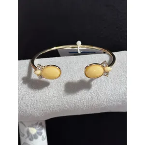 Gold Tone Yellow Oval Cabochon Open Cuff Bracelet Crystal Accent NWT thumbnail 3