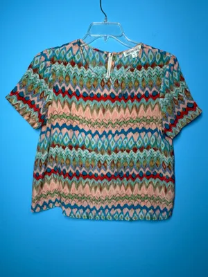Amour Vert Multicolor Geometric Print 100% Silk Short Sleeve Blouse thumbnail 9