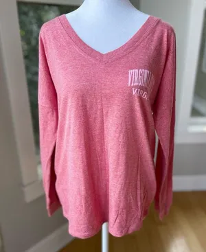 Heather Pink Virginia Beach V Neck Long Sleeve Tee Shirt Size Large thumbnail 1