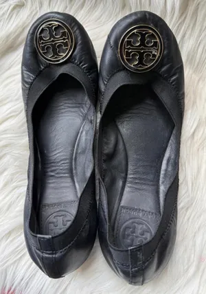 Tory Burch Black Leather Ballet Flats with Logo thumbnail 1