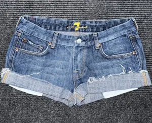 RARE VTG 7 For All Mankind Pink “A” Pocket Low Rise Denim Shorts Sz 30 Frayed thumbnail 1