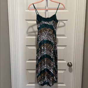 City Studio Sequin Midi Dress‎ Size 0 NWT Green Gold Silver Sparkle Party Glam thumbnail 6