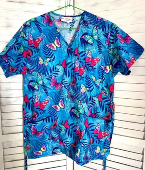 Butterfly Scrub Top, Small Blue thumbnail 1