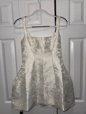 Babyboo Orla Mini Dress - Ivory. Square-Neck White Jacquard A-Line Wedding Dress thumbnail 14