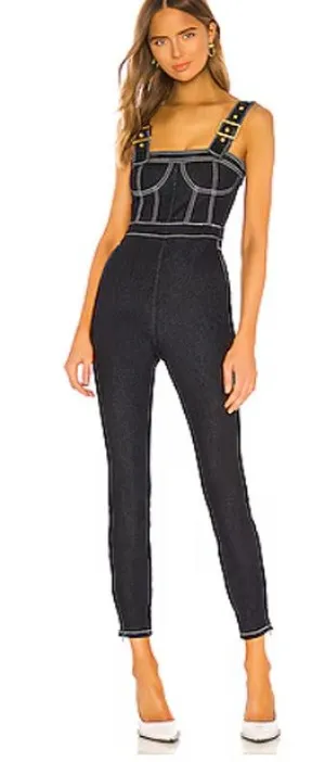 WeWoreWhat Corset Bustier Overall size M Dark Wash Denim Buckle Strap thumbnail 1