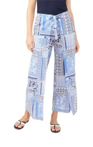 J.McLaughlin Eugene Palm Patchwork Wide Leg Pull On Pants Blue White Size Medium thumbnail 1