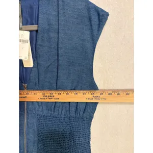 Anthropologie Tommie Denim Eyelet Trim Dress Blue cotton Midi Zip Front L NEW thumbnail 4