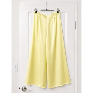 Handmade Butter Yellow Satin Palazzo Pants Wide Leg High Rise Cottagecore Size 2 thumbnail 2