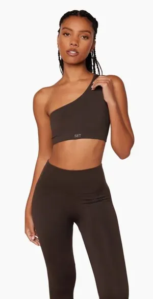 SET Active Sculptflex® Ribbed One Shoulder Bra Espresso NWOT thumbnail 1