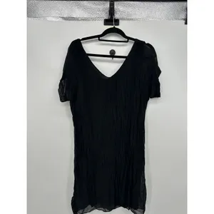 Silk‎ Blend Black Midi Dress Sz M Flowy Minimalist Neutral Made in Italy thumbnail 2