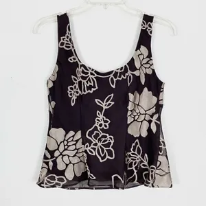 Vintage Brown & Beige Floral Tank Top Blouse thumbnail 4