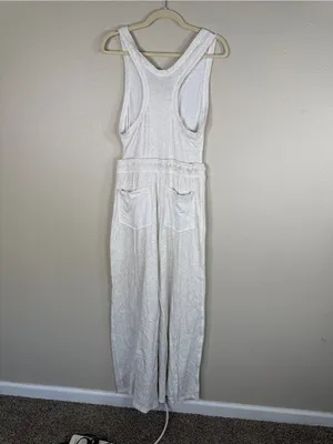 Free People Cream Wait A Minute Jumpsuit Womens M Casual Wide Leg Athleisure thumbnail 6