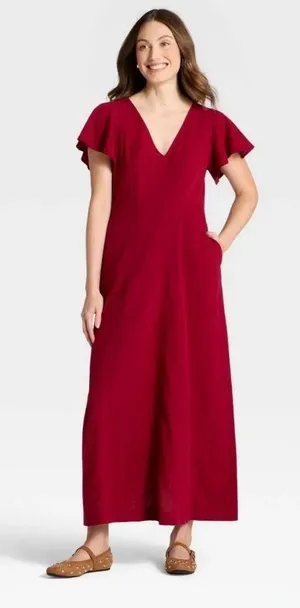 Universal Threads 🌺NWOT RED COTTON BLEND MAXI DRESS🌺 thumbnail 1