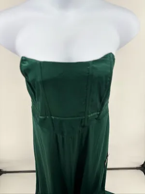 Lulus Extraordinary Presence Satin Strapless Maxi Dress 2X Dark Green NWT thumbnail 6