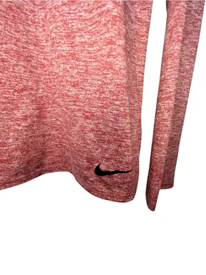 Nike Dri-Fit Heathered Brick Red Hooded Long Sleeve Performance Athletic Top thumbnail 2
