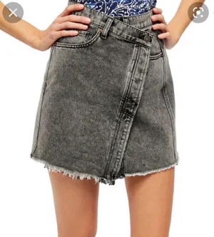 Free People We The Free Parker Wrap Mini Skirt Raw Hem Denim Black‎ Washed thumbnail 1