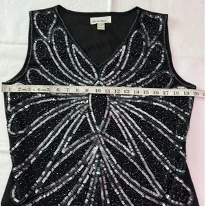 SM Collection Black Beaded Sequin Butterfly Mesh‎ Top V-Neck Sleeveless Large thumbnail 7