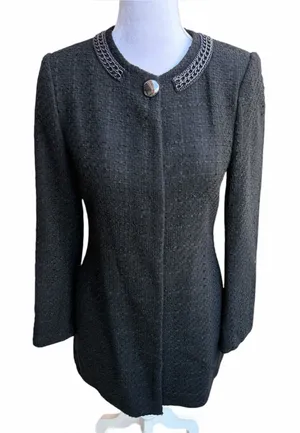 ZARA tweed overcoat Medium black thumbnail 1
