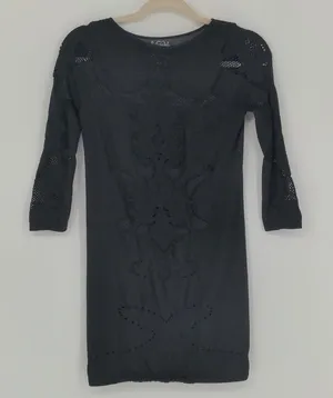 Intimately Free People Black Floral Lace Mini Dress M/L 3/4 Sleeve Stretch thumbnail 1