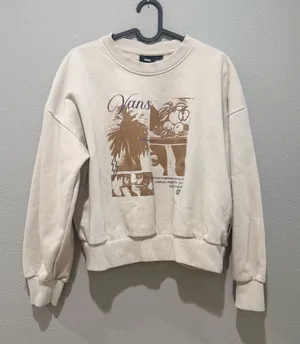 Vans Cream Graphic Crop Crewneck Sweatshirt Size S thumbnail 1