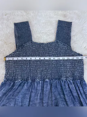 SOFT‎ SURROUNDINGS Smocked Chambray Denim Maxi Dress Large Petite Sleeveless thumbnail 10