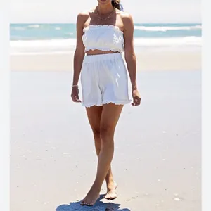 Free People Twyla Beach Shorts Top Bandeau Bra Set M Ivory White Free-EST thumbnail 10