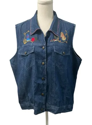VTG Casey & Max Equestrian Western Embroidered Denim Jean Sleeveless Shirt XL thumbnail 1