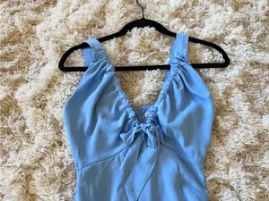Abercrombie & Fitch Sky Blue Midi Dress with Front Tie thumbnail 2