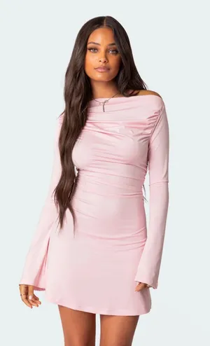Edikted Pink Bell Sleeve Mini Dress thumbnail 2