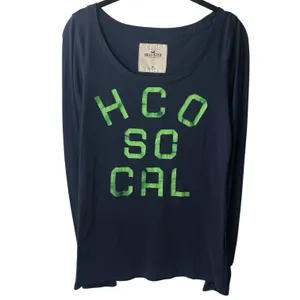 Y2K Hollister Co. Navy Long Sleeve Spellout Academia Preppy Coastal Comfort M thumbnail 2