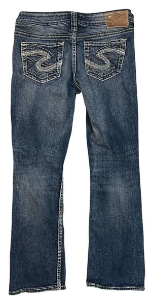 Silver Jeans Aiko Thick Stitch Dark Blue Bootcut Western Jeans Low Rise Y2K thumbnail 2