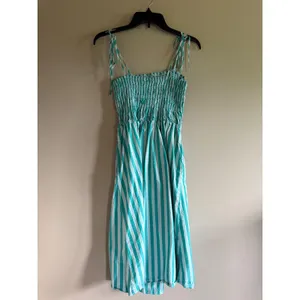 A New Day Teal White Striped Smocked Midi Dress Womens Medium Tie Shoulder Strap thumbnail 2