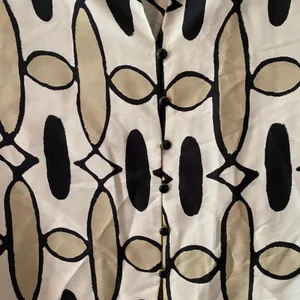ZARA Tan Black Button Down Long Sleeve Shirt Geometric Print Women's size Small thumbnail 6