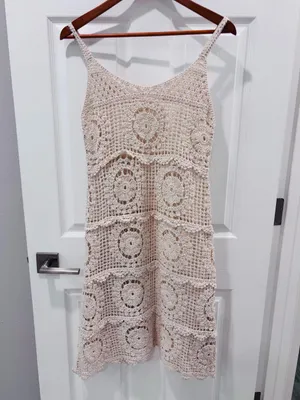 En Creme Crochet Spaghetti Strap Dress in Ivory‎ size Medium thumbnail 2