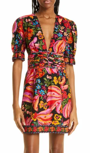 Farm Rio Spring Bananas Belted Black Mini Dress thumbnail 1