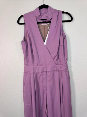 Wildfang Purple The Empower High Waisted V Neck Wide Leg Jumpsuit Womens 10 NWT thumbnail 10