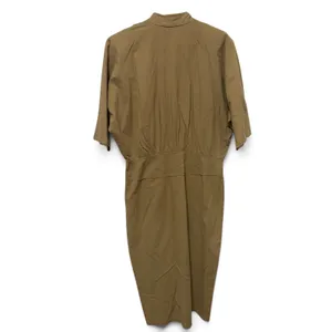 Vintage NEWS from California Asymmetrical Zip Midi Dress Tan Dolman Sleeve L thumbnail 2