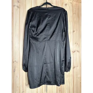 NWT Lulus Late Night Rendezvous Black Satin Long Sleeve Dress Party LBD Size XL thumbnail 5