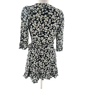 Reformation Zoe mini floral wrap‎ dress black white floral Elaine sz S thumbnail 3