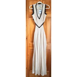 NWT Princess Polly Keila Lace Trim Maxi Dress Cream Black Satin Slip Cutout Sz 6 thumbnail 4