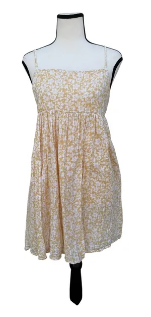 American Eagle Outfitters Gold and White Floral Mini Dress thumbnail 1