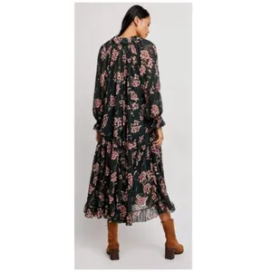 NEW FREE PEOPLE Feeling Groovy Floral-print Chiffon Maxi Dress Size Large thumbnail 3