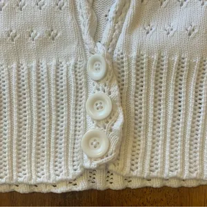 Jones New York Cardigan Medium White Eyelet Knit Sweater Button Waist 100%Cotton thumbnail 4