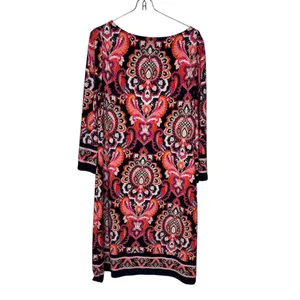 JH Womens Dress Shift Midi Long Sleeve Paisley Lined‎ Stretch Crew Neck Medium thumbnail 8